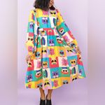 Julyliebe Cat Print Midi Dress 100% Viscose Multicolor Small NWT Yellow Photo 9