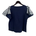 Parker  Blue Tee Striped Flutter Sleeve Size Small New Photo 2