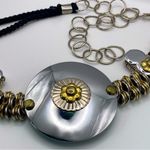 Vintage 1980s Brutalist Chain Mail
Rope & Metal Waist Cinch Belt Silver Photo 0