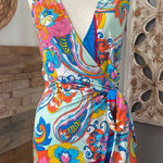 Irene Torres Colorful Paisley Wrap Midi Dress Blue Size M Photo 0