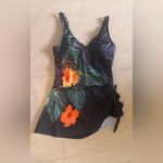 Black Floral Swimsuit with Orange Hibiscus Size XL Photo 11