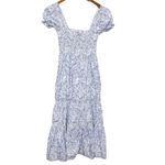 o.p.t Smocked Floral Midi Dress Women’s Size XXS Blue Puff Sleeve Cotton Purple Photo 1