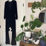 Suzie Kondi Selvi Black Velour Velvet V Neck Long Sleeve Jumpsuit Size XL Wrap Photo 5