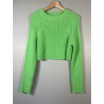 ZARA  Ribbed Knit Cropped Sweater Long Sleeve Bright‎ Green Size L Photo 1