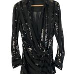 ZARA  Black Draped Sequin Wrap Long Sleeve Blouse S Photo 1