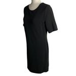Mario Serrani  Ribbed Knit Sheath Dress M Black Short Sleeves Knee Length Stretch Photo 2