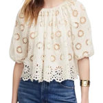 Madewell  Floral Eyelet Embroidered Shirred Puff Sleeves Ivory Women's Size Small Photo 0