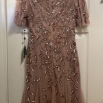 Adrianna Papell  Dress woman beaded midi tulle rose gold formal ceremony Sz 8 Photo 8