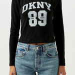 DKNY Sport Long‎ Sleeve Graphic Tee Cropped Top Athleisure Black XL Photo 0