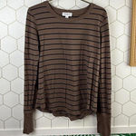 Evereve Brown and Black Striped Long Sleeve Shirt - Size - Small Photo 0