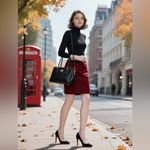 Talbots  Red Jacquard Brocade Pencil Skirt 10 Preppy Office Holiday Party Glam Photo 6