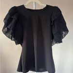 Gracia  Black Lace Ruffle Short Sleeve Top - M Photo 0