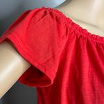 Paper + Tee NWT Cropped Short Sleeve Shirt Tie Front Tassel Bright Red Medium Photo 2