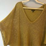 Eileen Fisher  Top Greengold Melange Linen Grain V Neck Knit Sz XL EUC Short Slv Photo 4