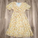 Draper James RSVP Jacquard Elbow Sleeve Midi Dress Yellow Floral Women’s Large Photo 1