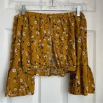 Bleuh Ciel  Off the shoulder floral crop top yellow bell sleeve size M boho Photo 1