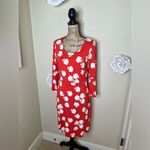 Boden Miriam Dress in Reddish Orange Floral Print with Bell Sleeves Sz 8L Red Photo 4