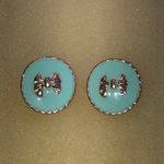 Elegant Bow Stud Earrings in Turquoise Enamel and Gold Tone Blue Photo 1