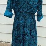 Vintage 90s Paisley Jersey tank shirt overlay dress teal black LARGE? Blue Photo 1