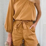 Evereve Shane Orange One Shoulder Relaxed Fit Puff Sleeve Blouse Size XS Photo 0