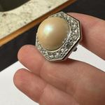 Nina Ricci Faux Pearl Silver Tone Rhinestone Clip On Earrings Signed Photo 5