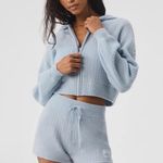 Alo Yoga π NWT 100% Cashmere Plush Waffle Full Zip Hoodie Crystal Blue Small Photo 2