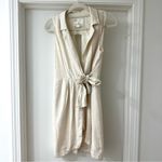 Anthropologie Cream Linen Blend Wrap Mini Dress, Size Extra Small Photo 2