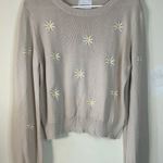 Pink Rose Beige Cropped Sweater w/White & Yellow Floral Embroidery Size Large Photo 0