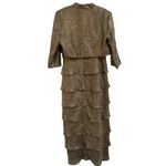 David's Bridal Champagne Hammered Shimmer Tiered Ruffle Beaded Jacket Dress 14 Photo 2