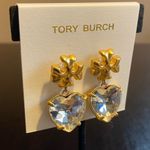 Tory Burch  Kira Crystal faceted heart drops hanging from TB logo studs Photo 2