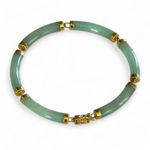 14K Yellow Gold Natural Jadeite Jade Tube Link Bracelet Photo 1