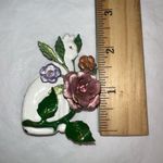 Vintage Painted Metal and Rhinestone White Cat and Flower Pin White Photo 7