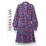 $495 Derek Lam 10 Crosby 8 Valou Mini Dress Pleated Floral Sheer Chiffon Pleats Blue Photo 2
