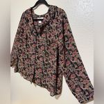 CJ Banks Earthy Floral Ruffle Collared Button Down Blouse | Shirt | Top Black Size XL Photo 1