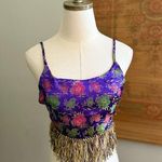 Vintage Floral Brocade Purple Fringe Festival Crop Top Photo 0