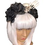 Goth/Halloween black roses black lace and skeleton skill/ hands hair piece Photo 1