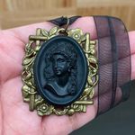 Vintage Sweet Romance USA Black Cameo Pendant Lace Choker Necklace Photo 4