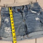 American Eagle Women Blue Denim Midi Ripped Stretch Shorts size 0 Photo 4
