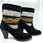 COBRA SOCIETY Canon Black Embroidered White Yellow Wool Shaft Ankle Boots sz 37 Photo 0