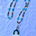 Handmade Boho Lanyard with Macrame Rainbow - Teacher, Nurse, Badge Holder, ID Badge, Keys Photo 0