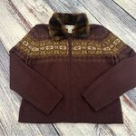 Talbots Vintage 100% Wool Fair Isle Zip Up Sweater with Faux Fur Collar Photo 2