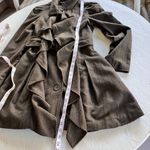 Ryu  Green Ruffled Wool Blend Buckle Mid Length Trench Coat Size S Photo 4