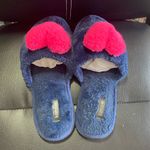 Kensie 🩷💙 Peep Toe Faux Fur Fuzzy Heart Slippers Navy Blue Size 9 Photo 6