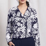 Boden Amelie Broderie Biker Jacket Women's Size 4 Blue Photo 0