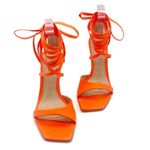 Schutz NEW  Bryce Leather Stiletto Sandals Neon Orange Lace-Up Sandals Size 7 Photo 9