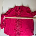 Torrid  Womens Chiffon‎ Clip Dot Ruffle Neck Tie Front Top Sz 2X Pink Crochet Photo 12