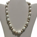 None Vintage Beaded Statement Chunky Necklace Gold White Clasp Closure Photo 0