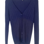 EXPRESS Cardigan Y2K Sweater 100% Cashmere Navy Blue Cable Knit Sz L Slim Fit Photo 0
