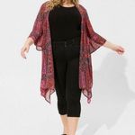Torrid  Red Print Chiffon Gauze Hanky Hem Midi Kimono Sz.3 Photo 1