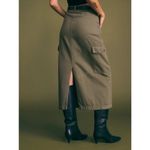 Reformation  Army Green 100% Cotton Maggie Cargo Denim Midi Skirt Size 26 Photo 1